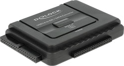 DeLOCK USB 3.2 Gen 1 Converter, USB-A Plug to SATA 22P + IDE 40P + IDE 44P Socket (Black, with Backup Function)