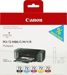 Canon PGI-72 Multipack Ink Cartridges - Matte Black, Cyan, Magenta, Yellow, Red