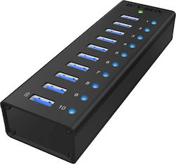 Icy Box IB-AC6110 (Black, 10x USB 3.0 Ports, Including Charging Port)