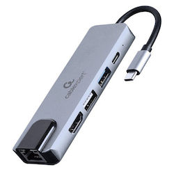 Gembird A-CM-COMBO5-04 USB Type-C 5-in-1 multi-port adapter (Hub + HDMI + PD + LAN)