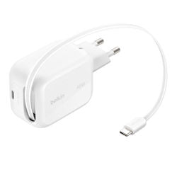 Belkin BOOST Charge Pro 45W Dual GaN Fast Charger with Retractable White Cable WCH023kqWH