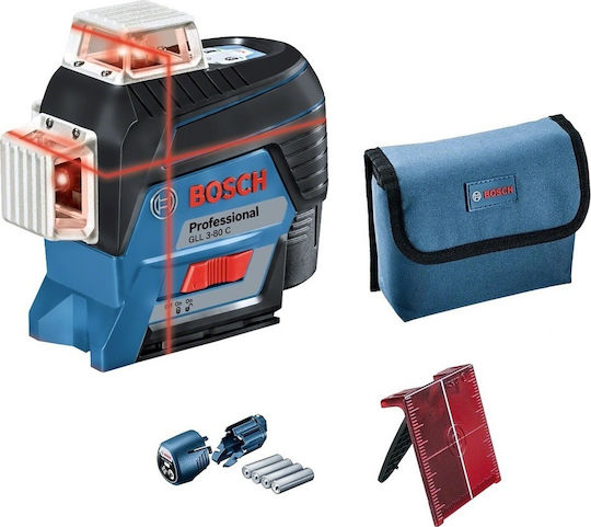 Bosch GLL 3-80 C Professional Αυτορυθμιζόμενο Γραμμικό Αλφάδι Laser Κόκκινης Δέσμης 12V με Εύρος Εργασίας 30m