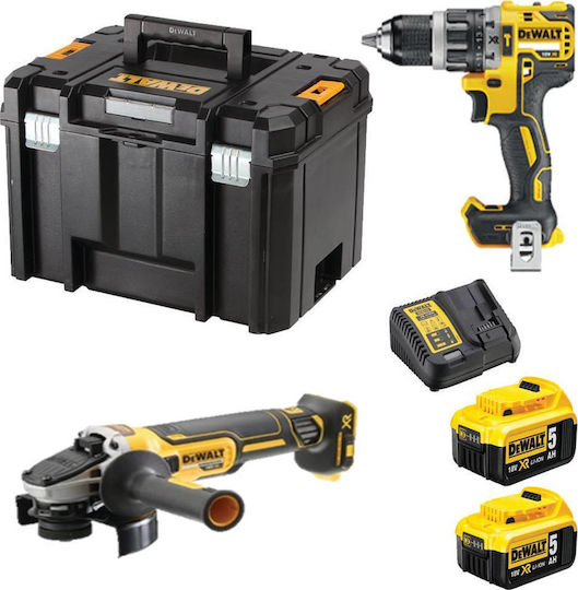 DEWALT DCK2080P2T Σετ Γωνιακός Τροχός & Κρουστικό Δραπανοκατσάβιδο Brushless 18V με 2 Μπαταρίες 5Ah και Θήκη