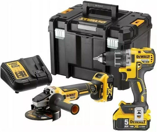 Dewalt Σετ Γωνιακός Τροχός & Δραπανοκατσάβιδο 18V με 2 Μπαταρίες 5Ah και Θήκη