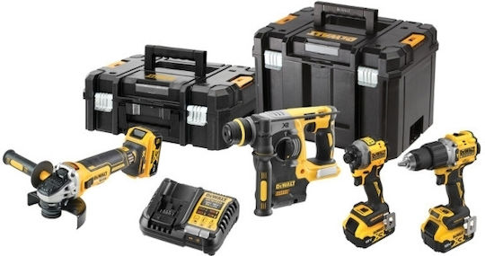 DEWALT Σετ Γωνιακός Τροχός, Δραπανοκατσάβιδο, Κατσαβίδι & Σκαπτικό 18V με 3 Μπαταρίες 5Ah και Θήκη