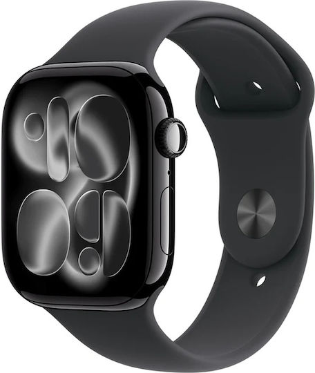 Apple Watch Series 11 Aluminium 42mm Αδιάβροχο με Παλμογράφο (Jet Black Aluminium Case with Black Sport Band - S/M)
