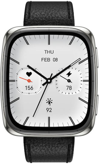 Amazfit Active 2 Square Stainless Steel 43mm Αδιάβροχο Smartwatch με Παλμογράφο (Μαύρο)