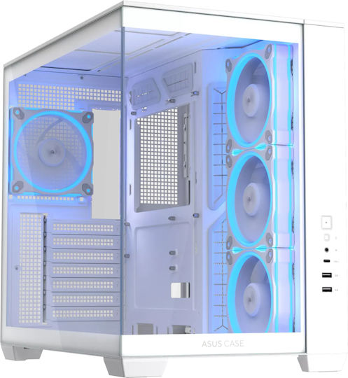 Asus A32 Plus Gaming Midi Tower Κουτί Υπολογιστή με Πλαϊνό Παράθυρο και ARGB Φωτισμό Λευκό