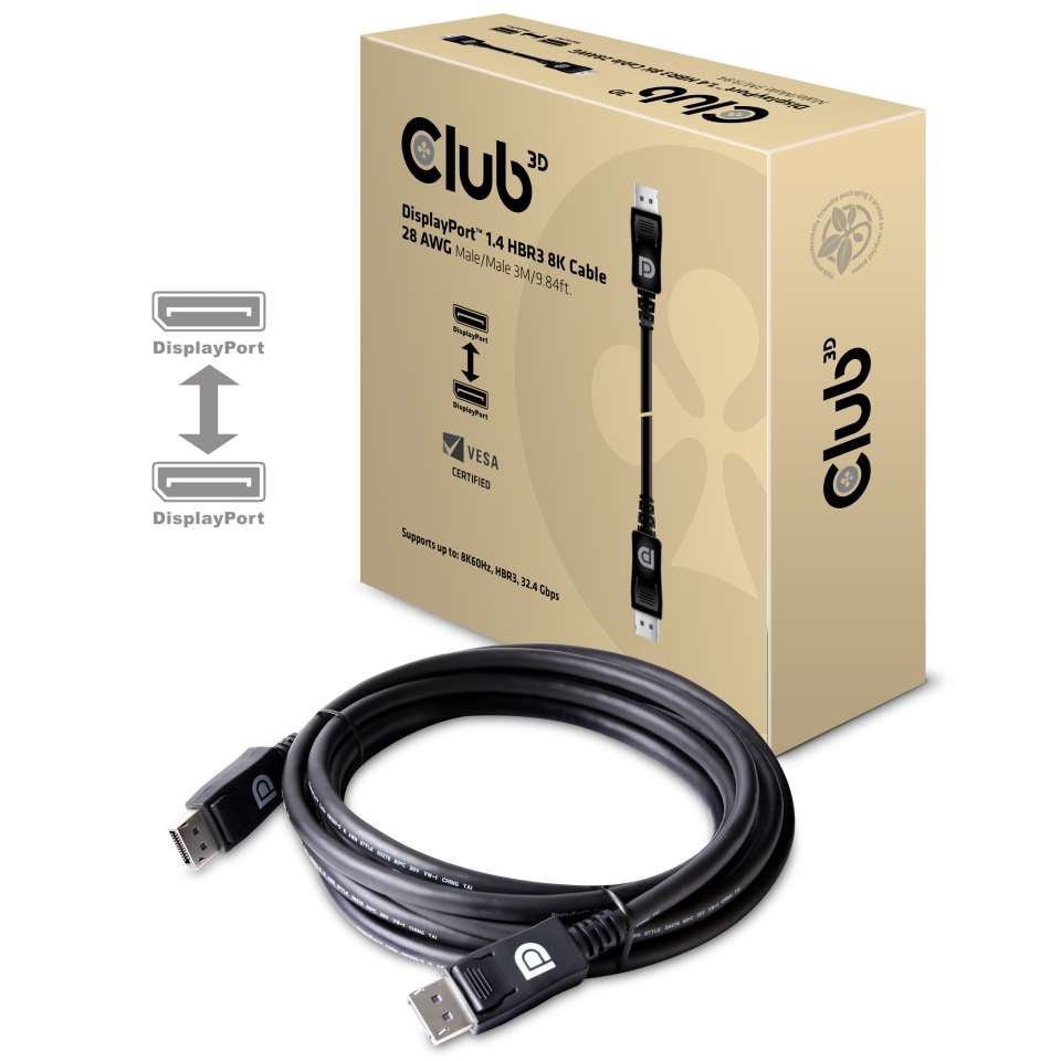 Club3D DisplayPort Cable 1.4 HBR3 32.4Gb/s — 3 m, 8K60Hz, St/St (retail)