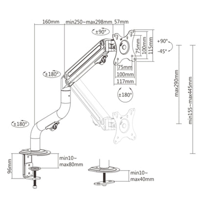 Gembird MA-DA1-02 Adjustable Desk Display Mounting Arm (Tilting), 17"–32", up to 8 kg