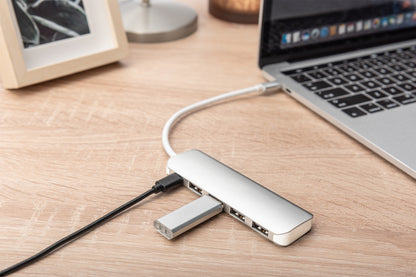 DIGITUS USB-C-Hub  4-Port 3.0->4xA3.0 1xC-PD intgr.Kabel wei