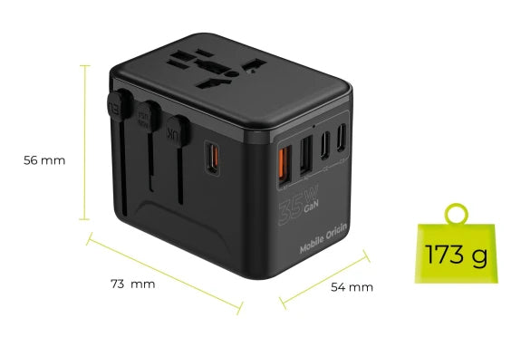Mobile Origin 35W Travel Adapter GaN PW4 EU/UK/US/AUS 3C+2A