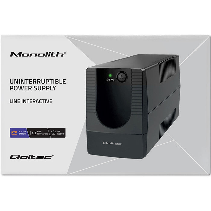 Qoltec 53772 uninterruptible power supply (UPS) Line-Interactive 0.65 kVA 360 W 1 AC outlet(s)