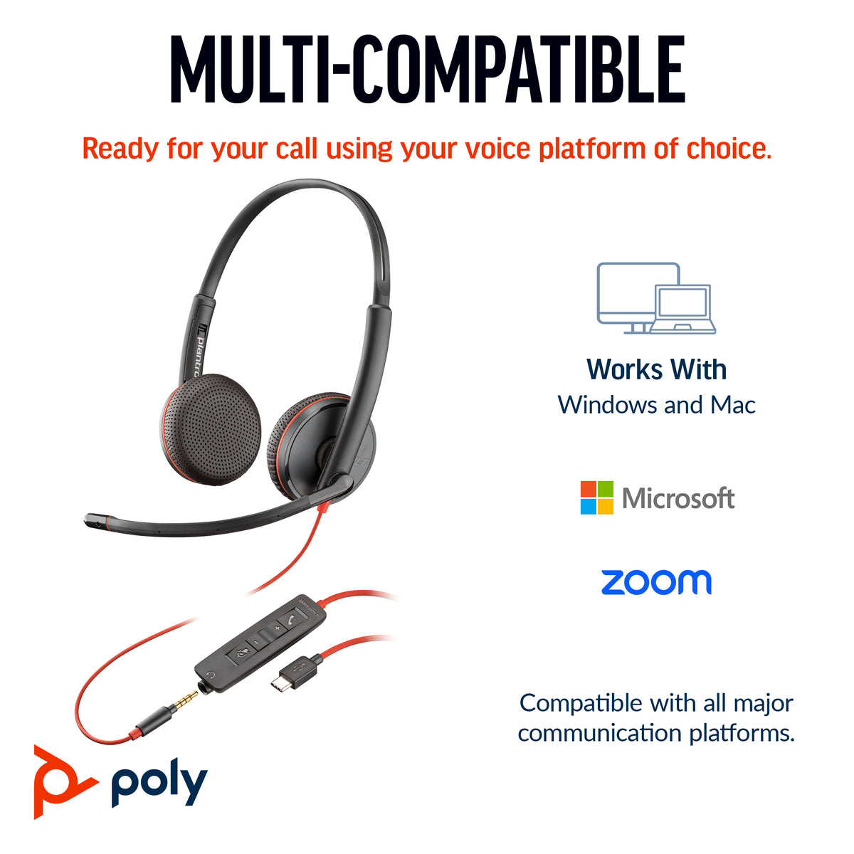Poly Headset Blackwire 3225 Stereo UC USB-C