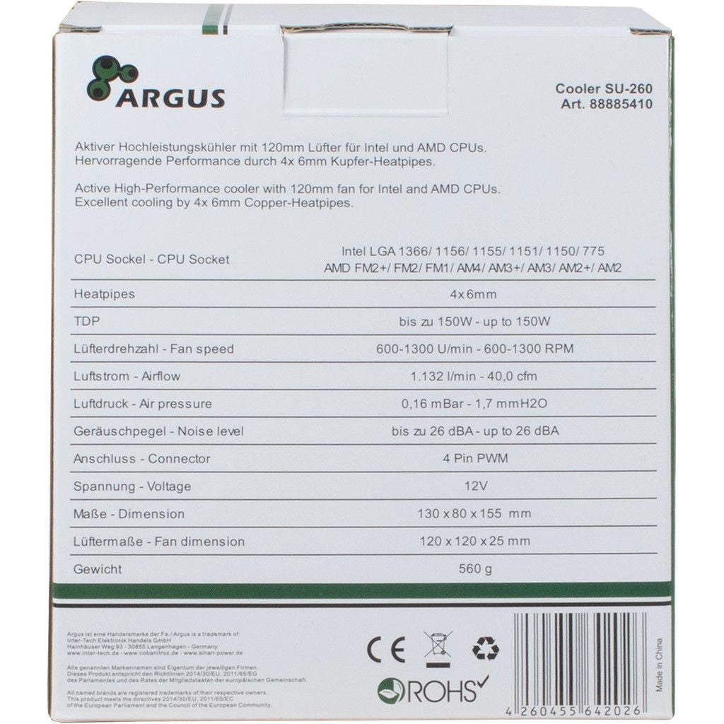 Inter-Tech ARGUS SU-260 Active Cooler with 120 mm Fan