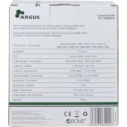 Inter-Tech ARGUS SU-260 Active Cooler with 120 mm Fan