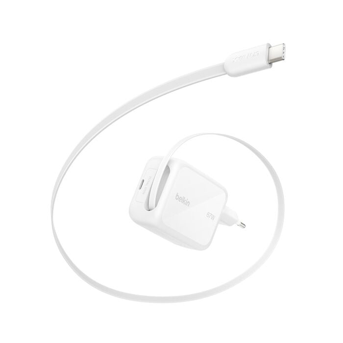 Belkin BOOST Charge Pro 67W Dual GaN Charger with Retractable Cable, White WCH022kqWH