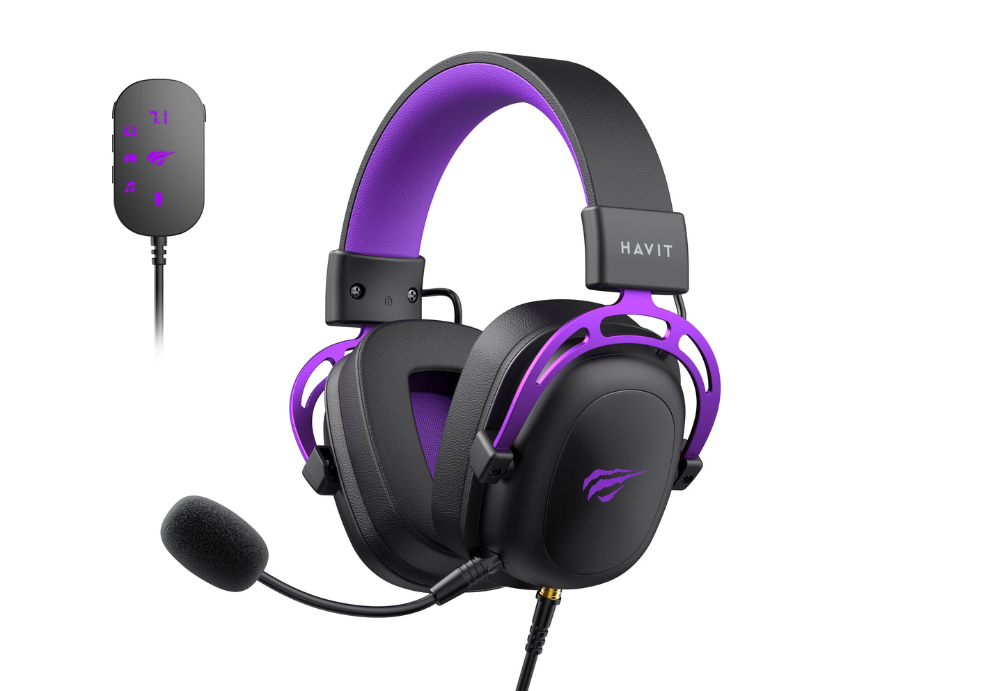 Επαγγελματικά ακουστικά gaming Havit H2002C+U σε μαύρο και μωβ χρώμα