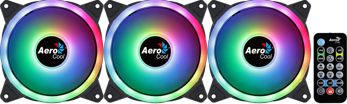 Aerocool DUO12PRO Kit 3x 120mm ARGB Dual Ring Antivibration Fans (6-pin) - Black