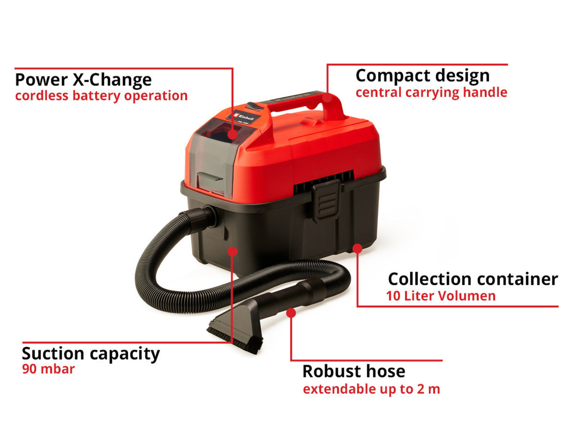 Einhell TC-VC 18/10 Li-Solo Wet/Dry Vacuum (red/black) - battery and charger not included