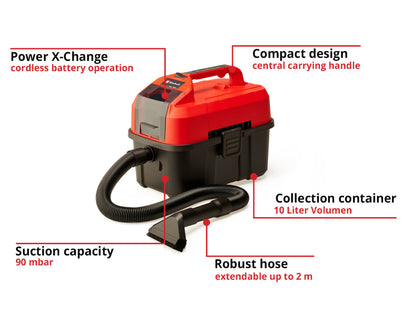 Einhell TC-VC 18/10 Li-Solo Wet/Dry Vacuum (red/black) - battery and charger not included