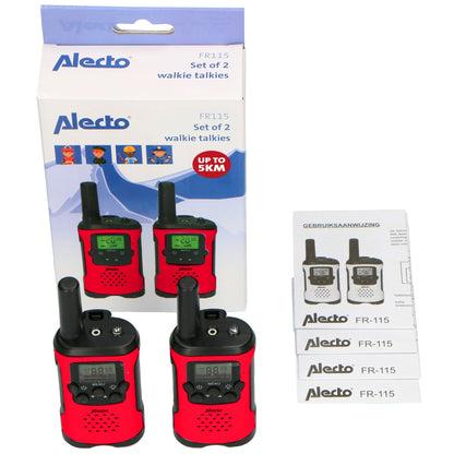 Alecto Walkie Talkie Set of 2 for Kids, range 7 km, red/black