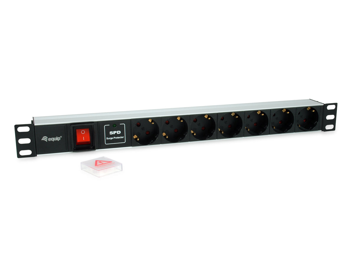 Equip 19" Steckdosenleiste CEE7/7 90°->7xSchuko+Switch  Alu.