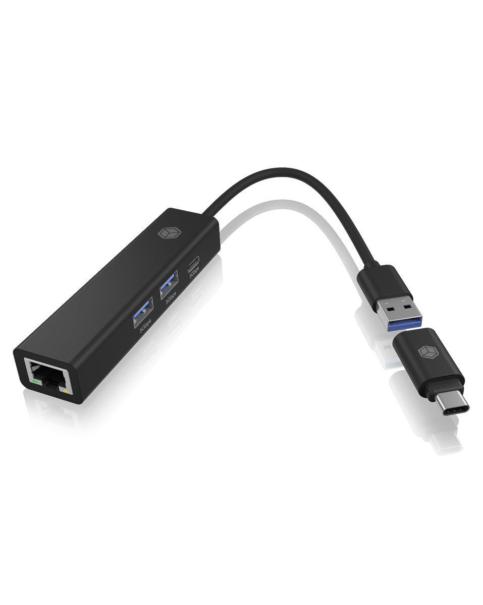 IcyBox USB 3.2 Gen1 4-in-1 Hub & Gigabit LAN Adapter (Retail)