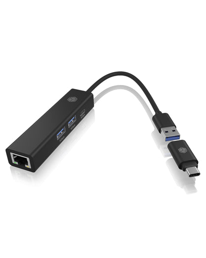 IcyBox USB 3.2 Gen1 4-in-1 Hub & Gigabit LAN Adapter (Retail)