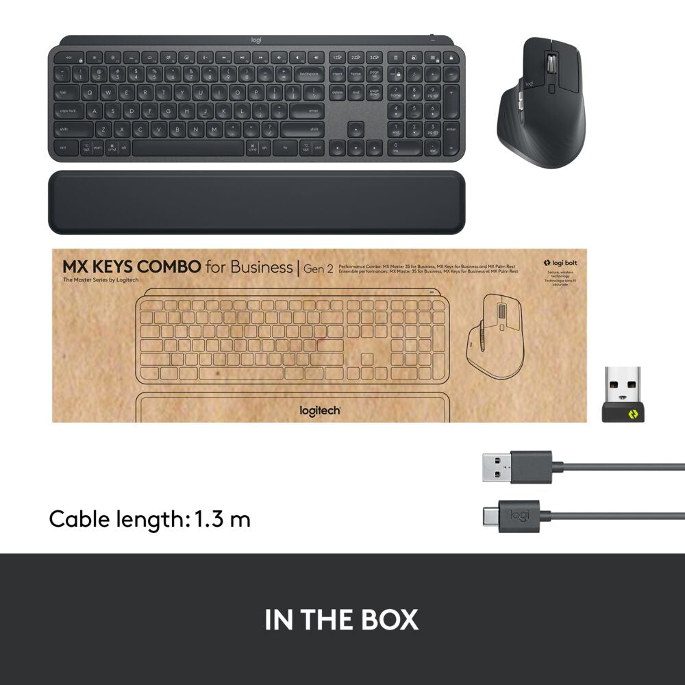 Logitech Master MX Keys Combo for Bussiness keyboard Mouse included Office RF Wireless + Bluetooth QWERTY US International Graphite