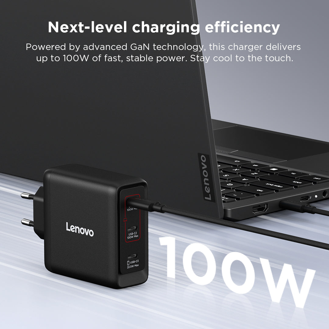 LENOVO 100W GaN 3 Ports USB-C Triple AC Adapter