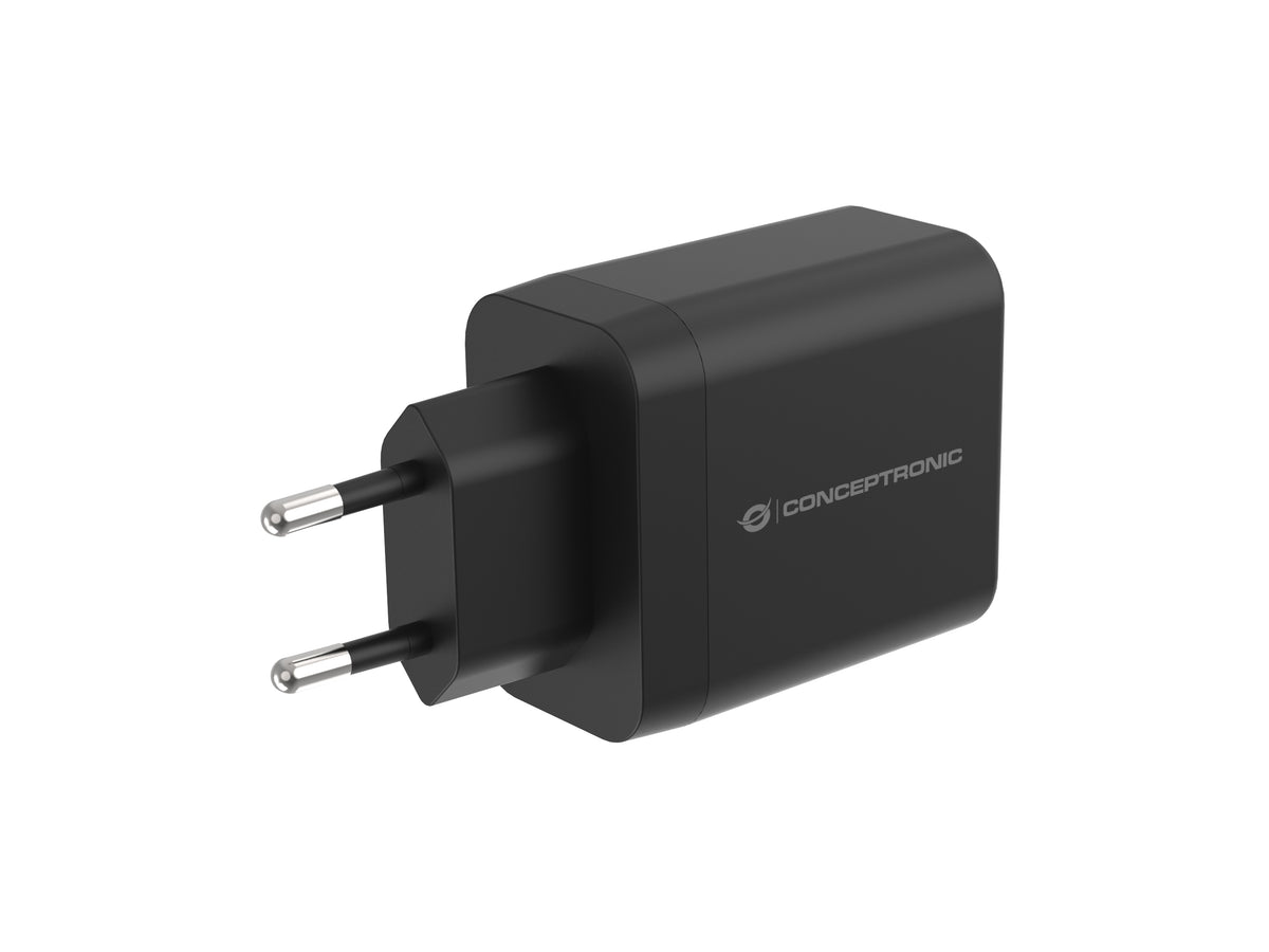 CONCEPTRONIC 2-Port GaN Charger USB-C/USB-A 45W PD 3.0/PPS (Black)
