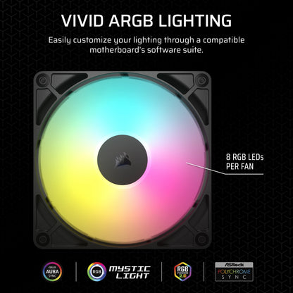 Corsair RS140 ARGB 140mm Case Fan — Black, 1 pc