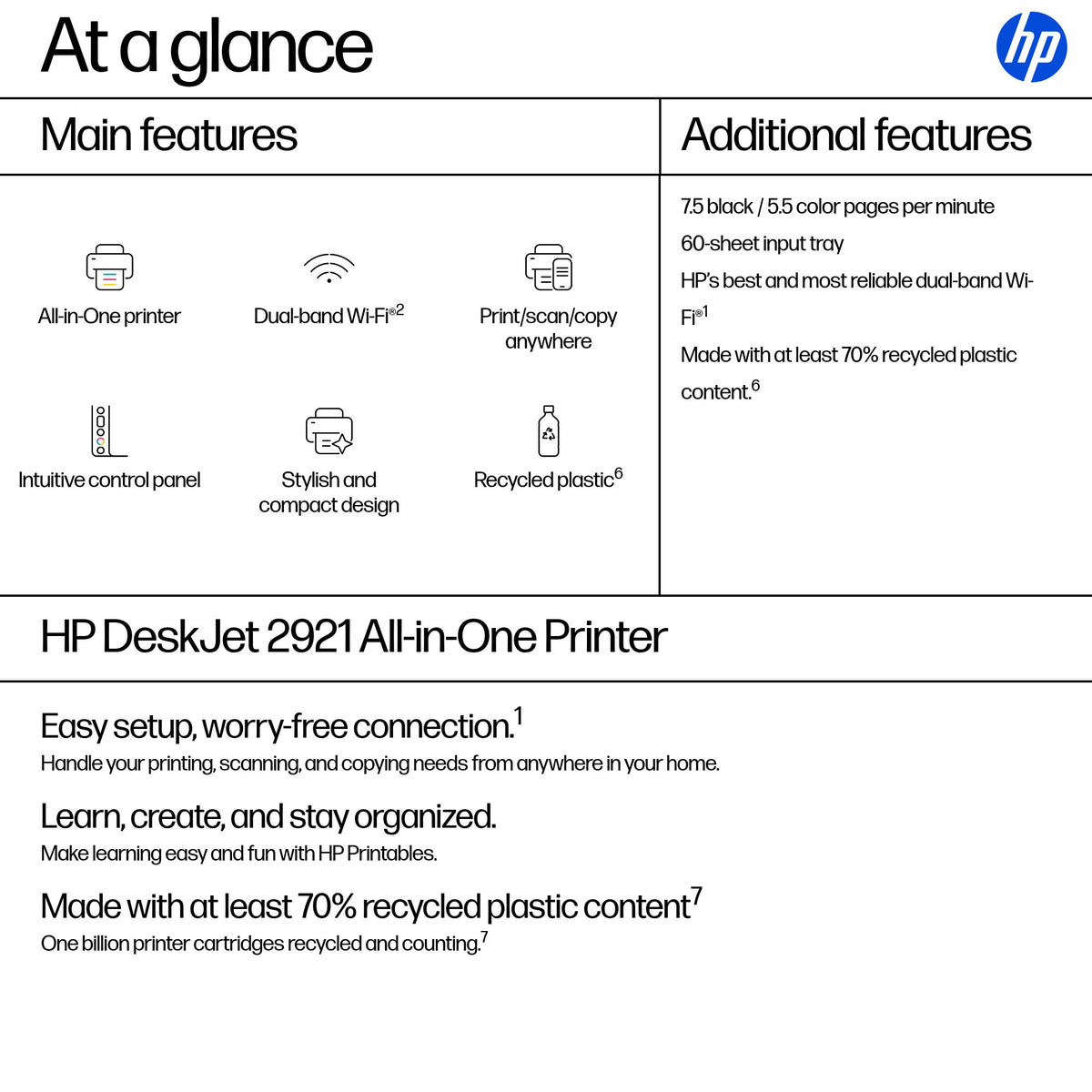 HP DeskJet 2921 Wireless All-in-One Color Printer