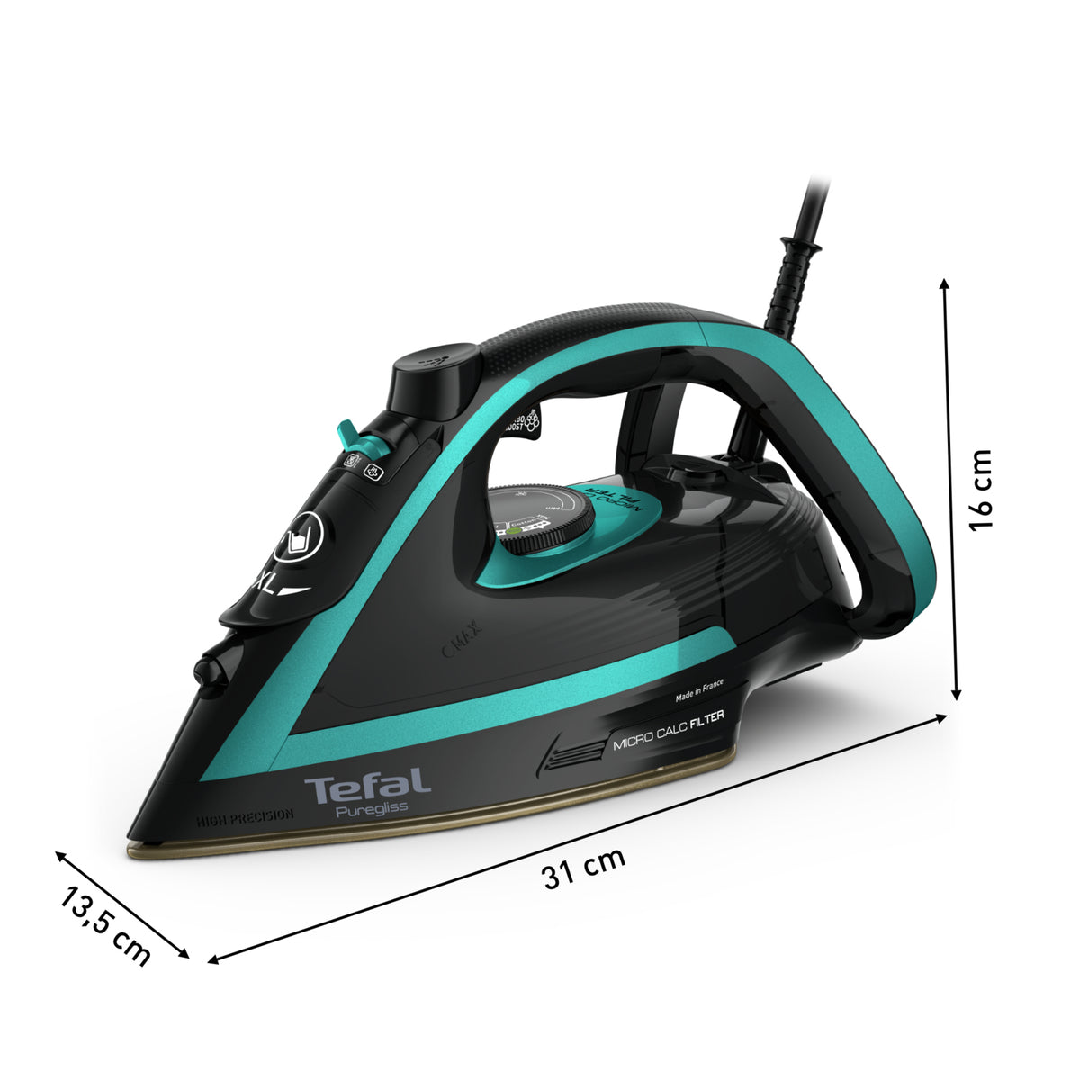 Tefal Puregliss FV8066 Dry & Steam Iron with Durilium AirGlide Autoclean Soleplate, 3000 W, Black/Blue