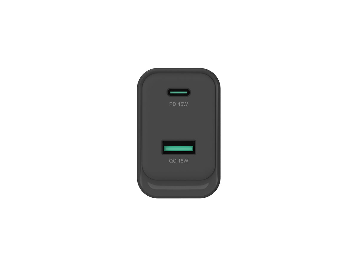 CONCEPTRONIC 2-Port GaN Charger USB-C/USB-A 45W PD 3.0/PPS (Black)