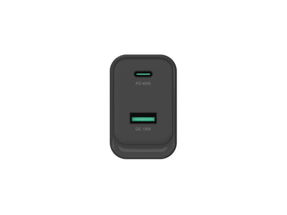 CONCEPTRONIC 2-Port GaN Charger USB-C/USB-A 45W PD 3.0/PPS (Black)