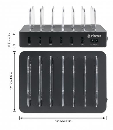 MANHATTAN 6-Port USB-Ladestation USB-A-Ports 2,4 A/5 V 55W
