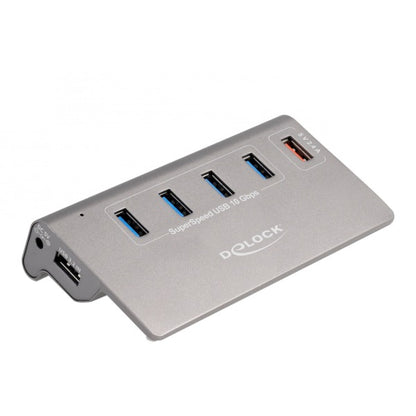 DeLOCK USB 10 Gbps Hub mit 4 USB Typ-A Ports + 1 Schnellladeport (grau, inkl. Netzteil)