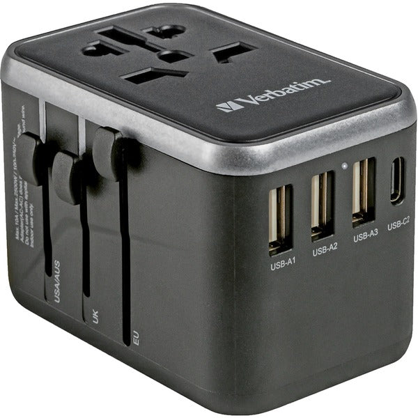 Verbatim Universal-Reiseadapter UTA-04 (schwarz/silber, 3x USB-A, 2x USB-C)