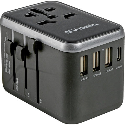 Verbatim Universal-Reiseadapter UTA-04 (schwarz/silber, 3x USB-A, 2x USB-C)