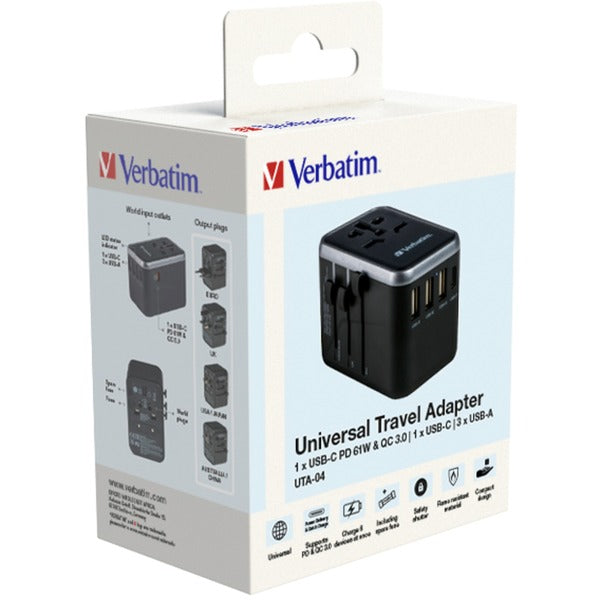 Verbatim Universal-Reiseadapter UTA-04 (schwarz/silber, 3x USB-A, 2x USB-C)