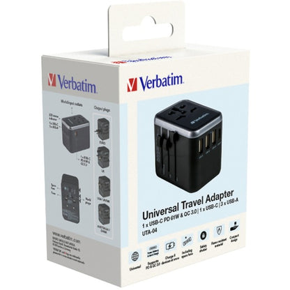 Verbatim Universal-Reiseadapter UTA-04 (schwarz/silber, 3x USB-A, 2x USB-C)