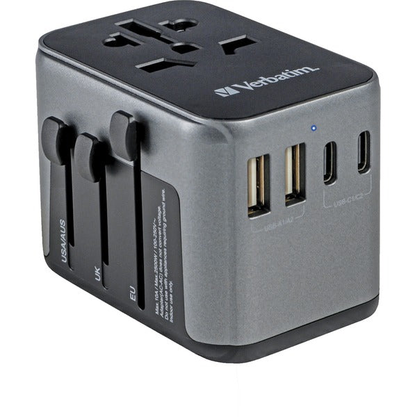 Verbatim Universal Travel Adapter UTA-03 (Black/Silver, 2x USB-A, 3x USB-C)