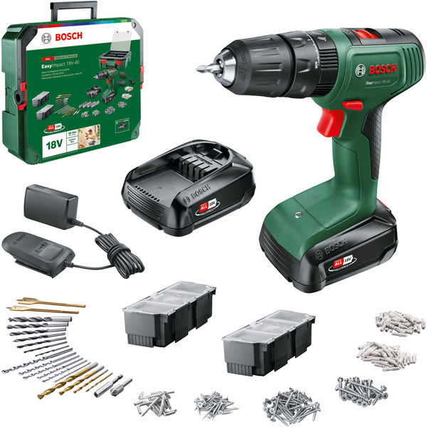Bosch Powertools Akku-Schlagbohrschrauber EasyImpact 18V-40 + SystemBox (grün/schwarz, 2x Li-Ionen Akku 1,5Ah, POWER FOR ALL ALLIANCE)