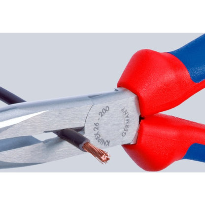 Knipex Flachrundzange mit Schneide 26 11 200, Storchschnabelzange (rot/blau, gezahnte Greifflächen, Länge 200mm)