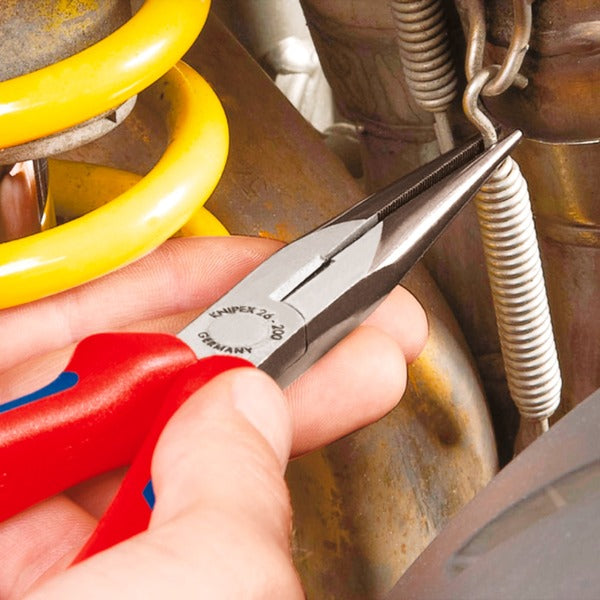 Knipex Flachrundzange mit Schneide 26 11 200, Storchschnabelzange (rot/blau, gezahnte Greifflächen, Länge 200mm)
