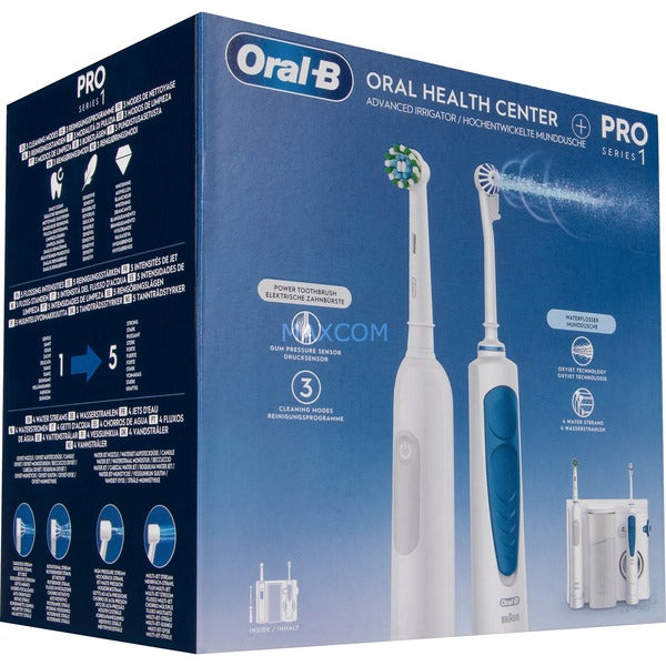Oral-B Center OxyJet Cleaning System - Water Flosser + Oral-B Pro 1 Electric Toothbrush (White)