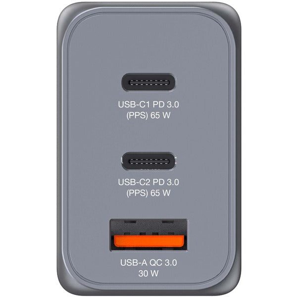 Verbatim GaN-Ladegerät 65W, 1x USB-A , 2x USB-C (grau, PD 3.0, QC 3.0)