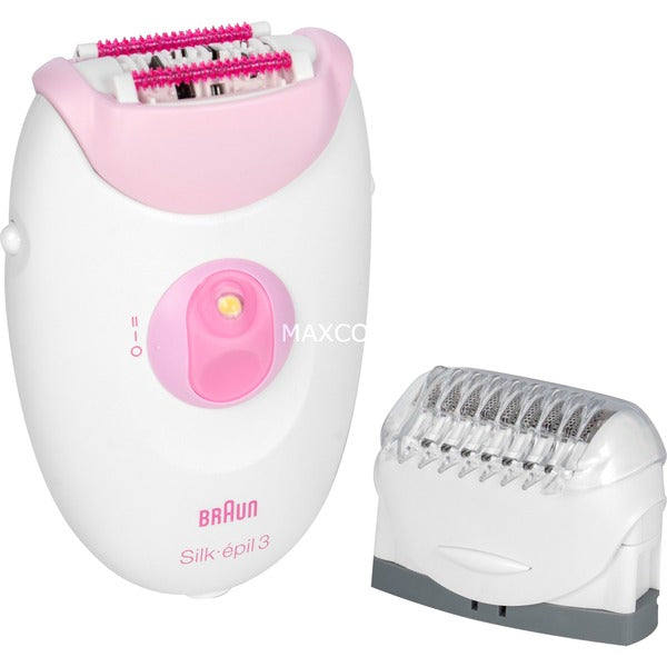 Braun Silk-épil 3-031 Epilator (White/Purple) with Shaving Head and Sensitive Area Trimmer Attachment